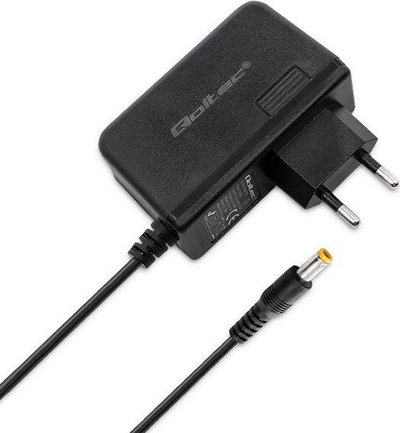 Adaptores rryme Qoltec Plug in, 19W 9V 2.1A, prizë 5.5x2.5, i zi