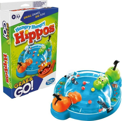 Lojë tavoline Hasbro Hungry Hungry Hippos Grab and Go, për udhëtime, për 2 lojtarë, shumëngjyrëshe