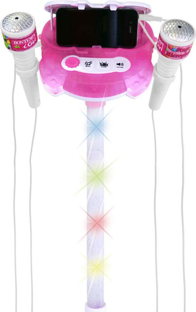 Играчка сценски микрофон Бонтемпи iGirl, 2 микрофона, прилагодлив сталак, розева
