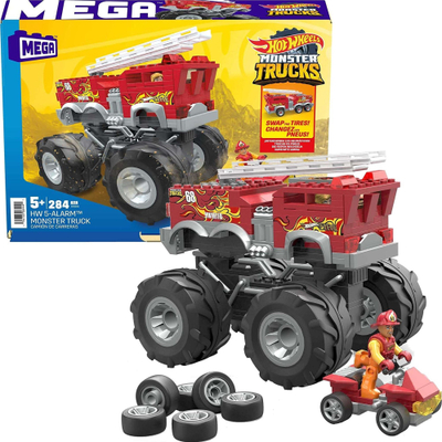 Set ndërtimi MEGA Hot Wheels 5 Alarm Fire Truck Monster Truck, 284 copa, me figurë, shumëngjyrësh