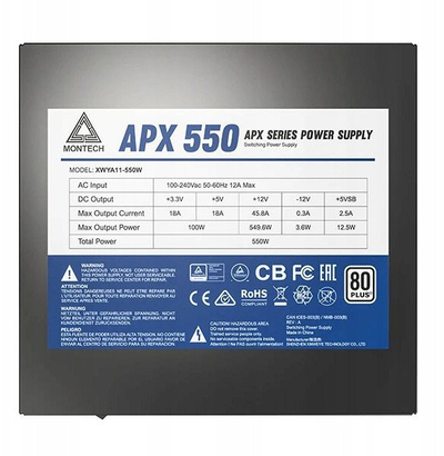 Furnizues energjie Montech APX550, 550W, 80 Plus, i zi