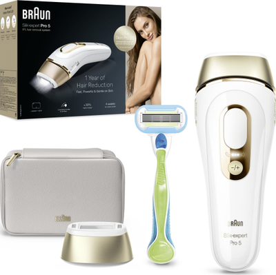 Depilator Braun Silk-expert Pro 5 PL5052, IPL, SkinPro 2.0, i bardhë e artë