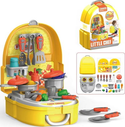 Set kuzhine lodër Woopie Little Chef Backpack, 26 pjesë, çantë shpine, i verdhë