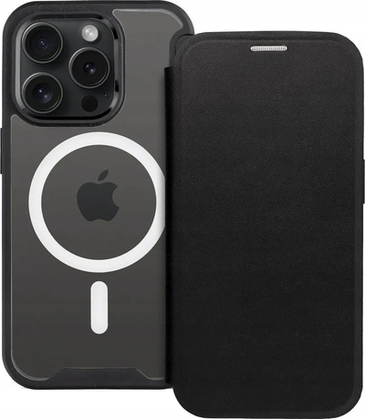 Këllëf-portofol Smart Mag për iPhone 15 Pro, me MagSafe, me kapak anësor, i zi