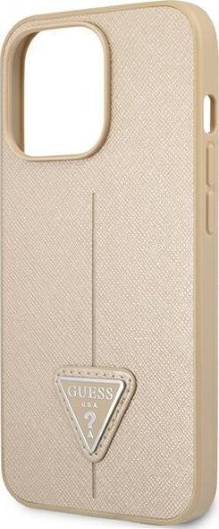 Futrollë Guess Saffiano Triangle Logo për iPhone 14 Pro 6.1", hardcase, bezhë