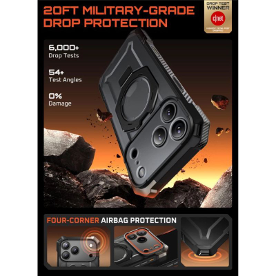 Kover telefoni SUPCASE UB Grip për iPhone 17 Pro Max, MagSafe, me këmbë mbajtëse, i zi