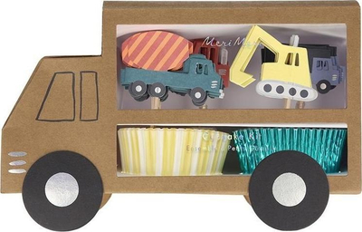 Set cupcake Meri Meri Construction, 24 mbështjellëse, dekorime kantieri, shumëngjyrësh