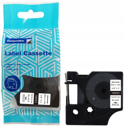 Shirit etiketime DYMO D1 18053, 9mm x 1.5m, i bardhë me printim të zi