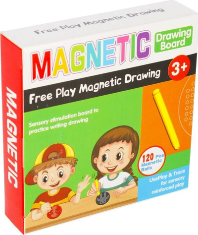 Lojë magnetike MEGA CREATIVE Magnetic Drawing Board, 120 toptha metalikë, 3+, blu e verdhë