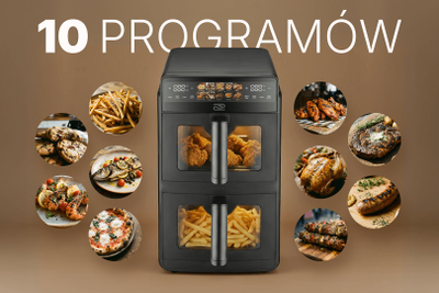 Fritezë ajri Promis Vertical Double Fryer 1, 10L, dy dhoma 5L, e zezë