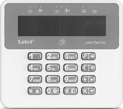 Tastierë wireless Satel PRF LCD A2 ABAX2, ekran LCD, me lexues kartele, e bardhë