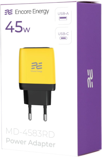 Karikues muri New Encore Energy MD-4583RD, GaN, USB-C 45W PD, USB-A 18W, i bardhë
