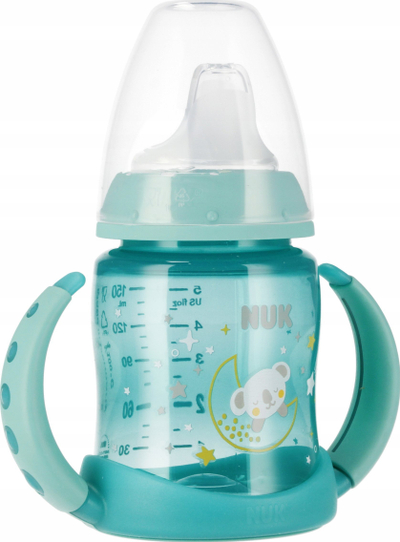 Шише Нук Фирст Најт, 150 ml, со рачки, тиркизна што свети во темнина