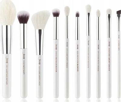 Set furçash makeup Jessup, 10‑25 copë, me dorezë perlë, të bardha