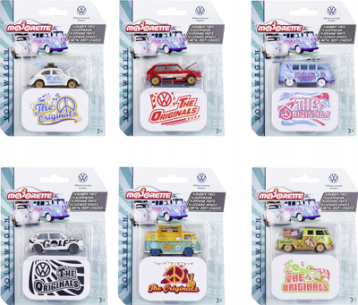 Set makinash lodër Majorette Volkswagen The Originals Deluxe, shkallë 1/64, 6 copë, shumëngjyrëshe