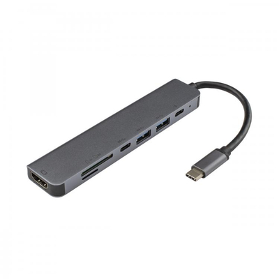 Adapter SBOX, USB-C-HDMI/USB-3.0/SD+TF, 7në1