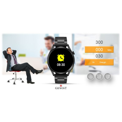 Smartwatch Giewont GW450-1, ekran me ngjyra, rrip silikoni, i zi