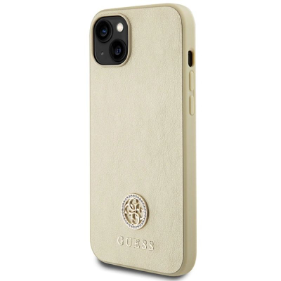 Mbulesë telefoni Guess GUHCP15SPS4DGPD, për iPhone 15 6.1", kapak i fortë lëkurë 4G Strass, ngjyrë ari