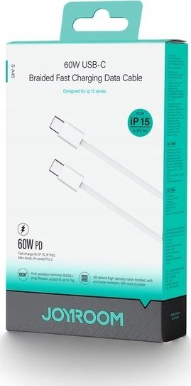 Kабел USB C Joyroom S-A45 Ben Series, USB C во USB C, 60W, 1m, бел