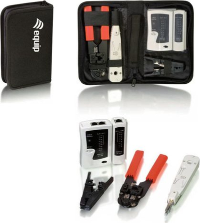 Set veglash rrjeti Equip 129503, pajisje për testu kabllot, me kuti transporti, i zi