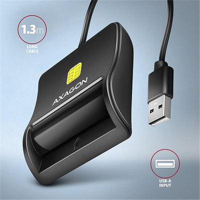 Lexues kartash me kontakt AXAGON CRE-SM3N, USB-A FlatReader Smart card (eCitizen), me kabllo 1.3m