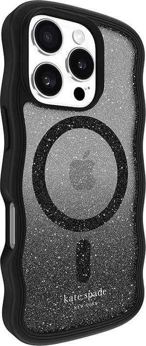 Kapotë telefoni Kate Spade New York Wavy Nightfall, MagSafe, për iPhone 16 Pro, e zezë me xixa