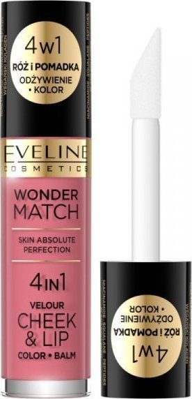 Blush dhe ruž i lëngshëm Eveline Wonder Match 4in1 04, hidratues, për faqe dhe buzë