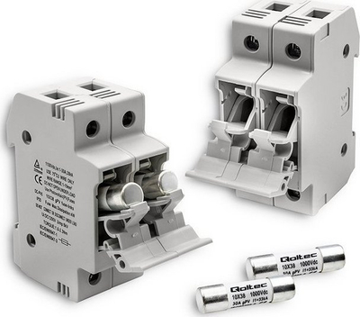 Bazë siguresash DC Qoltec 52584, 2P 1000V 30A, 10x38 mm, gri