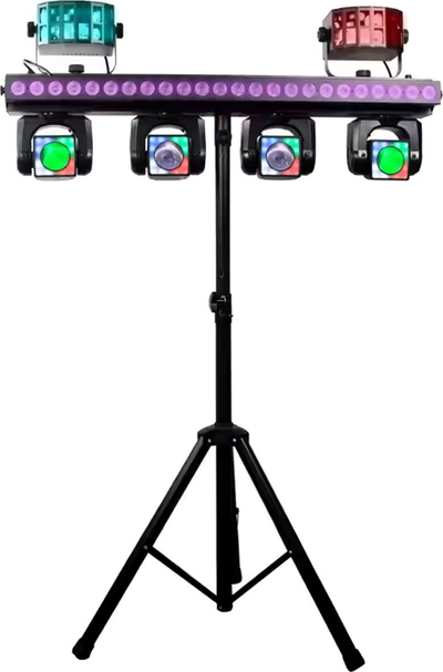 Сет осветлување Light4Me MT BAR 3, 4x40W RGBW ЛЕД, движечки глава wash derby, со статив