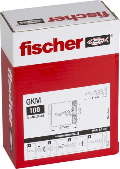 Set ankorash metali për gips Fischer GKM, 100 copë, për vida 4.0–5.0 mm, metalik