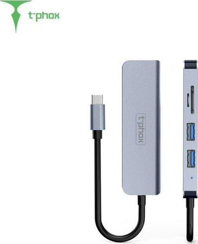 Hub USB C T phox TPH2041, 5 në 1, HDMI 4K, USB 3.0, gri