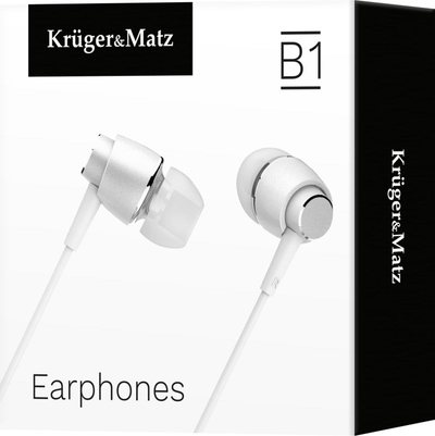 Kufje in ear Kruger&amp;Matz B1, me kabllo 3.5mm, me mikrofon, të bardha