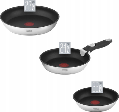 Set tiganësh dhe tenxheresh Teesa, dorezë e lëvizshme, 22cm 24cm 28cm, gri