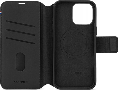 Këllëf‑portofol lëkure Decoded Leather Detachable për iPhone 16 Pro Max, me MagSafe, i zi