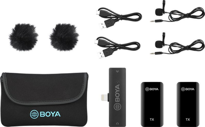 Mikrofon pa tela Boya BY-XM6-S4, sistem me dy kanale, Lightning për iPhone, ngjyrë e zezë