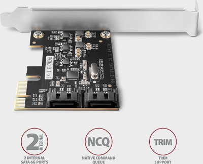 Kартичка контролер PCIe Axagon PCES-SJ2, 2x SATA 6 Gb/s, чипсет JMB582, со стандардна и low profile носачка
