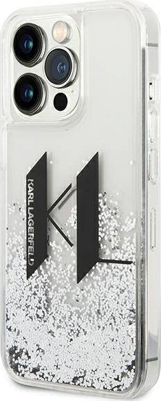 Mbulesë telefoni Karl Lagerfeld Liquid Glitter Big KL, për iPhone 14 Pro, e fortë, argjendtë