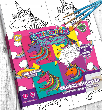 Set pikture me numra Splat Planet Unicorn Pop Art, kanavacë 40 x 30 cm, 24 boja akrilike, shumëngjyrësh