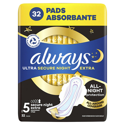 Pedale higjienike Always Ultra Secure Night Extra Size 5, 32 copë