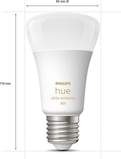 Llamba smart Philips Hue A60, set me 2 copë, E27, 6W 800lm, dritë e bardhë