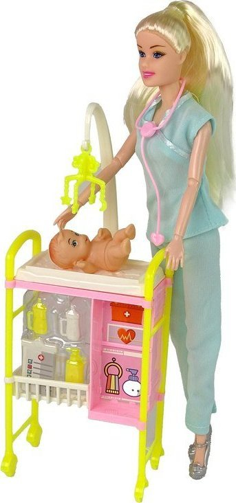 Kukull doktore LeanToys me aksesorë, flokë të gjata, me ngjyra