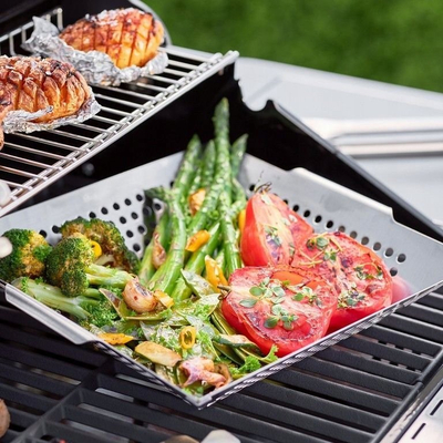 Shportë për skarë BBQ, çelik inox, për perime dhe gështenja, argjendtë
