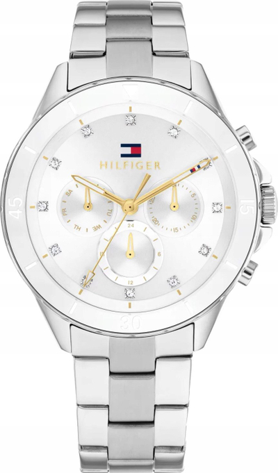 Orë dore Tommy Hilfiger Mellie 1782707, kronograf, çelik inoks, e bardhë me argjend
