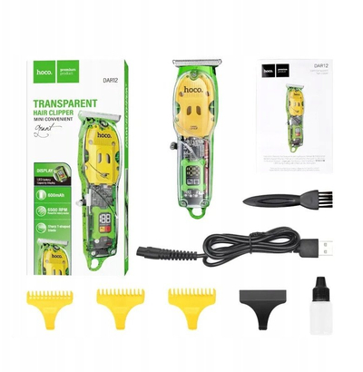 Trimmer mjekre dhe flokësh Hoco DAR12, pa kabllo, çelik inoks, i gjelbër