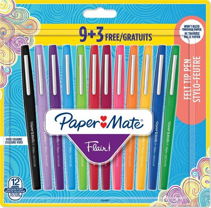 Set stilolapsa me majë fibër Paper Mate Flair, 0.7 mm, 12 copë, shumëngjyrëshe