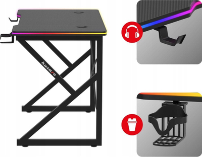 Гејминг маса Huzaro Hero 1.7 RGB, 140cm, со RGB осветлување, црна