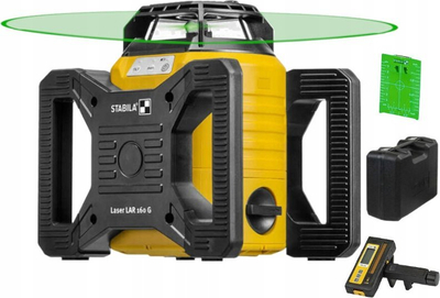 Nivel lazer rrotullues Stabila LAR 160 G, rreze jeshile, set me marrës REC 160 RG, i verdhë