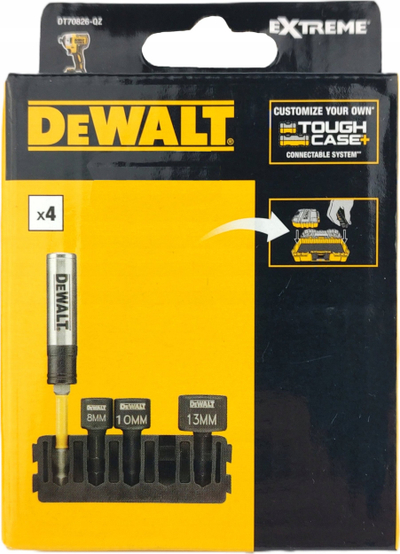 Set veglash DeWalt Stubby, 4 pjesë, komplet arrash 8mm 10mm 13mm, mbajtës bitash magnetik