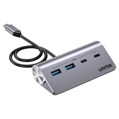 USB раздвојувач Unitek алуминиумски, 4 порти, 5 Gbps, сребрено сив