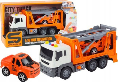 Lodër kamion vinç Multifunctional Tow Truck, 1:16, me drita dhe zë, portokalli